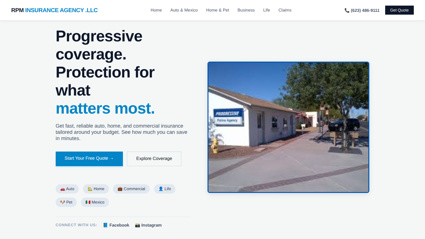 Screenshot of the Progressive RPM website